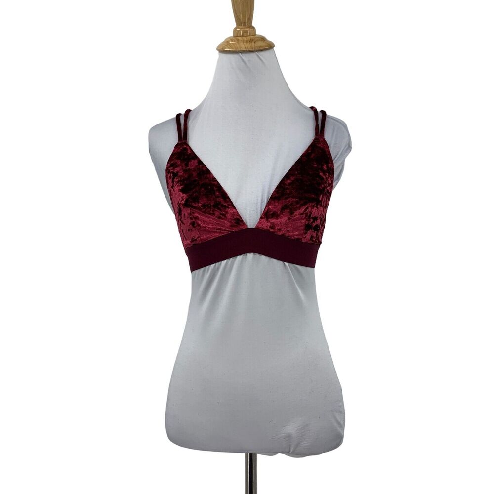 Pink Victorias Secret Bralette Women S Small Maroon Unlined Crushed Velvet Strap